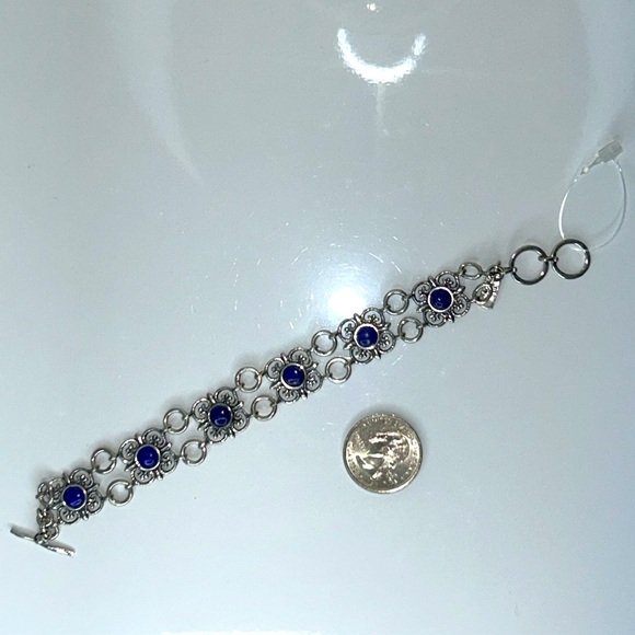 NWOT Passage to Israel Sterling Silver Genuine Blue Lapis Toggle Bracelet - Picture 7 of 15